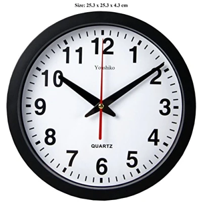 Image of Youshiko Stylish Black &amp; White Bold Classic Quartz Wall Clock Non Ticking Silent (25cm / 10 Inch Diameter), Home/Kitchen/Office/School Clock, Easy to Read