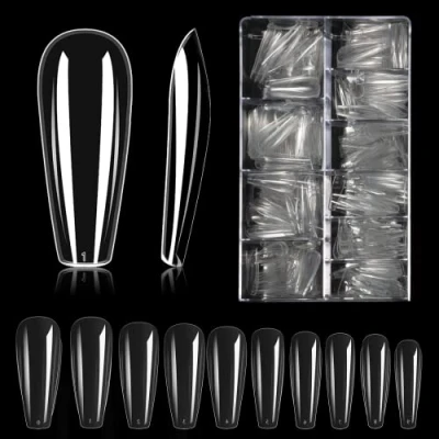 Image of Carehabi Nail Tips, 500 Pieces False Acrylic Artificial Tips with Storage Case for Salons and DIY Art at Home 10 Sizes
