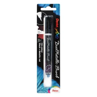 Image of Pentel Dual Metallic Brush Pen Black/Metallic Red XGFH DAX