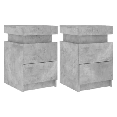 Image of vidaXL Bedside Cabinets in Concrete Grey with LED Lights Modern Storage Solution for Bedroom, Crafted from Enginereed Wood Set of 2