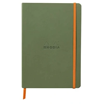 Image of RHODIA 117440C Sage Soft Notebook A5 Dotted Dot 160 pages Ivory Clairefontaine Paper 90 g/m Bookmark, Elastic Closure Faux Leather Cover Rhodiarama Collection