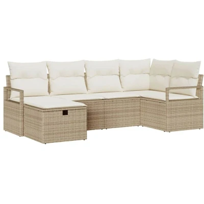 Image of vidaXL 6 Piece Garden Sofa Set with Cushions Beige Poly Rattan