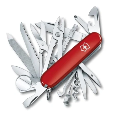 Image of Victorinox Swiss Champ Army Knife, Medium, Multi Tool, 33 Functions, Blade, Scissors, Red