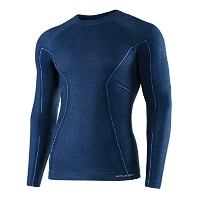 Image of BRUBECK Mens Base Layer Thermal Winter top Merino Wool Men’s Long Sleeve Underwear Tops Men&#039;s Breathable Outdoor/Indoor Sports for Men Darkblue