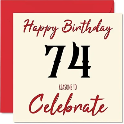 Image of Fun 74th Birthday Cards for Men Woman Reasons To Happy Card Dad Mum Great Grandad Grandpa Nanny Grandma Gran Uncle Auntie, 145mm x Greeting Cards,