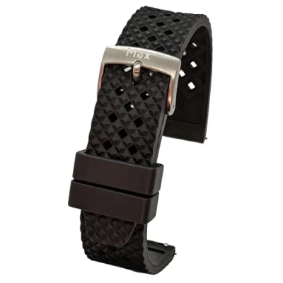 Image of Max Honeycomb Style FKM Rubber Diver Replacement Watch Strap Fluororubber (22mm, Black)