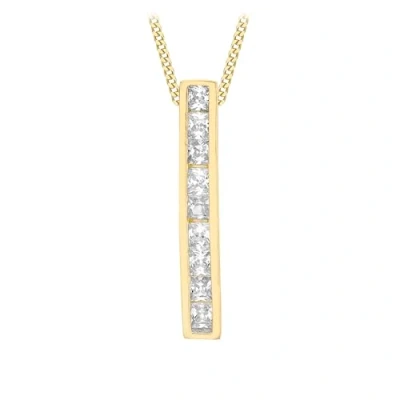 Image of Carissima Gold Women&#039;s 9ct Yellow Cubic Zirconia Bar Drop Pendant on Curb Chain Necklace of 46cm/18&quot;