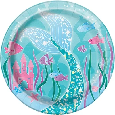 Image of Unique 58324EU Eco Friendly Plates 18 cm Mermaid Party 8 Count (Pack of 1), Paper, Multicolour
