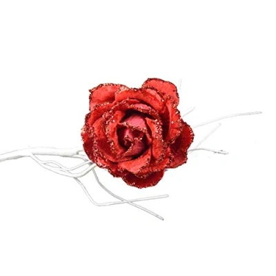 Image of 10cm Clip on Rose Flower Christmas Tree Decoration Red