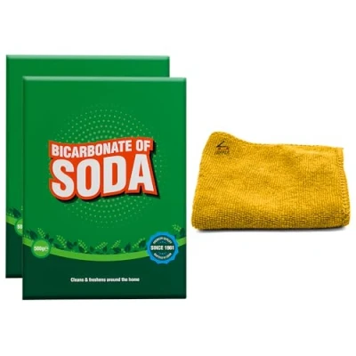 Image of Zopper 2 x 500gm Bicarbonate of Soda Clean &amp; Natural Baking for Cleaning With Microfiber Cloth Baking, Bath Bombs, Odours and Teeth