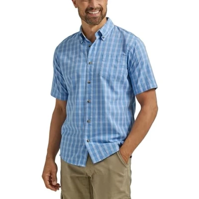 Image of Wrangler Authentics Short Sleeve Classic Plaid Shirt, Rivera, Large