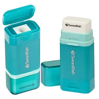Image of Swordfish Combo Pencil Sharpener with Mess Free Canister and Eraser [Pack of 1] Turquoise [40294]