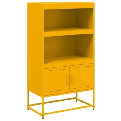 Image of vidaXL Highboard Sideboard Mustard Yellow Steel Storage Cabinet with Industrial Style for Living Room/Bedroom 2 Shelves &amp; Compartments 68.5x38.5x123.5 cm