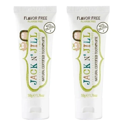 Image of Jack N&#039; Jill Natural Certified Toothpaste Baby &amp; Toddler Toothpaste, Fluoride Free, 40% Xylitol, Sugar Safe for 6 Months and Up, Makes Tooth Brushing Fun, Flavour 2 x 50g
