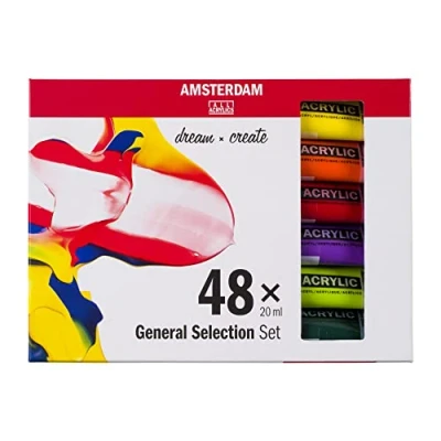 Image of Amsterdam Standard Series Acrylic Paint Set for Beginners Trial (48 x 20 ml Tubes) Basic Color Selection
