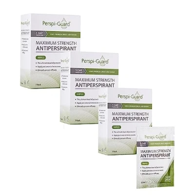 Image of Perspi Guard Maximum Strength Antiperspirant Wipes 21 Pack 3 x 7pk Individually Wrapped for Women and Men Effective Protection Against Excessive Sweating Odour