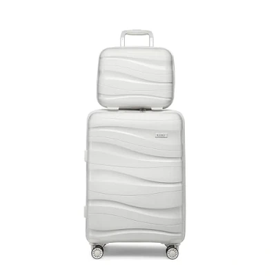 Image of Kono Suitcase Sets of 2 Piece Lightweight Carry On Hand Cabin Luggage Polypropylene Hard Shell with TSA Lock Spinner Wheels Travel Beauty Case (Set 2, White)
