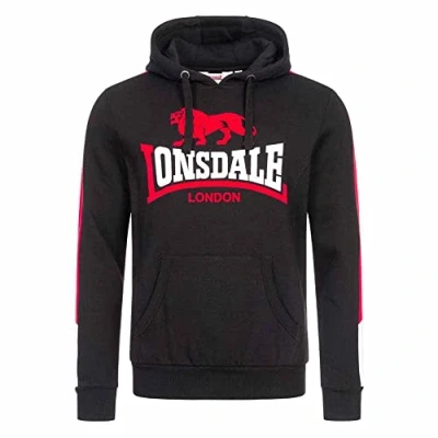 Image of Lonsdale Men&#039;s Langwell Hooded Sweatshirt, Black/White/Red, S