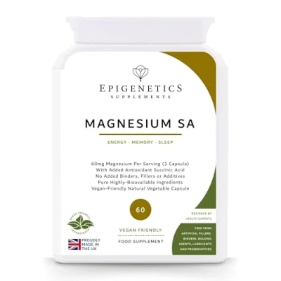 Image of Magnesium SA 60mg Bisglycinate + Powerful Antioxidant Succinic Acid 60 Vegan Capsules UK Made 1 Capsule Daily (2 Month Supply)