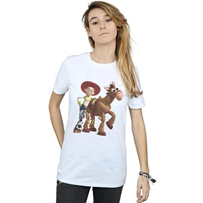 Image of Disney Women&#039;s Toy Story 4 Jessie and Bullseye Boyfriend Fit T Shirt White Large