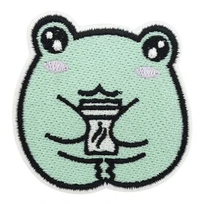 Image of Finally Home Iron On Patch Coffee Breaks Frog Cute Animal Patch, Patches, Small, Patches