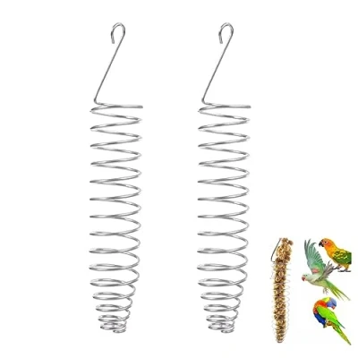 Image of Bird Food Holder, 2 Pack Parrots Foraging Toys for Birdcage, Stainless Steel Hanging Treat Feeders, Basket Fruit Vegetable Grain Wheat, Chew Conures Parakeets Cockatoos