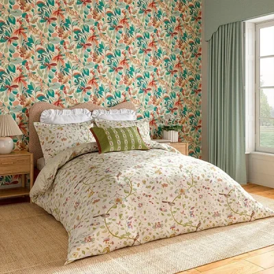 Image of Sanderson April&#039;s Garden Duvet Cover Double Olive &amp; Mulberry