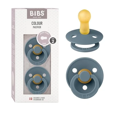 Image of BIBS Colour Soother 2 Pack, BPA Free Dummy Pacifier, Round Nipple. Natural Rubber Latex, Size (6 18 Months), Petrol/Petrol