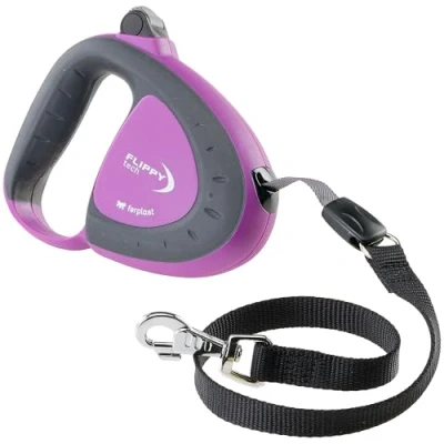 Image of Ferplast Retractable Dog Lead FLIPPY TECH, for Medium Size Dogs up to 25 Kg. Extendable max 3 m. Tape, Single Lock and Release Button, Purple