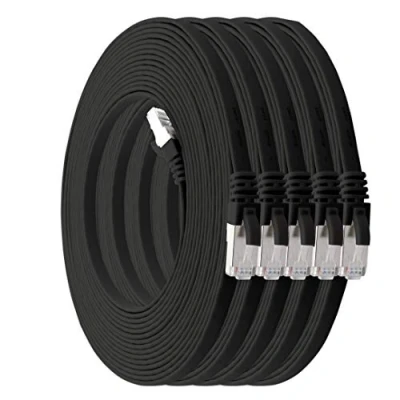 Image of 1m black 5 pieces CAT.7 Ethernet Gigabit LAN Cable (HIGH SPEED FLAT Networkcable) 600 MHz, 10000 Mbit/s, Slim, patchkabel