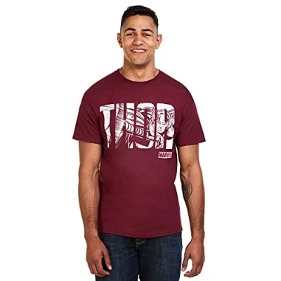 Image of Marvel Men&#039;s Thor Text T Shirt, Red (Garnet Gar), Large (Size:Large)