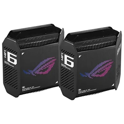Image of ASUS ROG Rapture GT6 Tri Band WiFi 6 Mesh System [2Pack] for home &amp; gaming, smart antenna, covers up to 5,800sq ft, triple level game acceleration, free internet security, 2.5G Ethernet port, Black