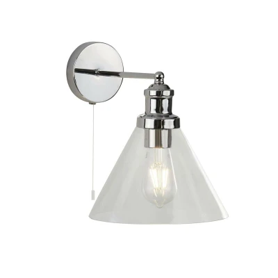Image of Searchlight Lighting Pyramid 1 Light Wall Chrome, Glass Shade, E27