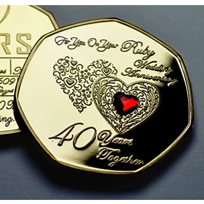 Image of The Commemorative Coin Company For You On Your 40th RUBY WEDDING ANNIVERSARY Commemorative. 24ct Gold. Diamante Gemstone. Gift/Present Husband/Wife. 40 Years Together