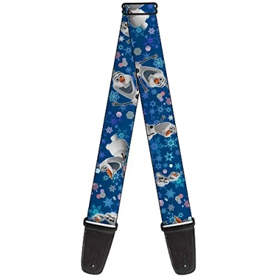 Image of Buckle Down Guitar Strap Frozen Olaf Poses Snowflakes Blues 2 Inches Wide (GS WDY166)