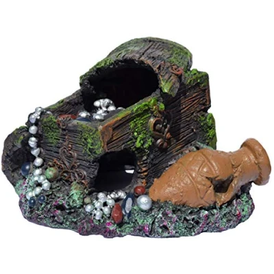 Image of Supa Large Treasure Chest and Barrel Aquarium/Fish Tank Ornament Realistic Detail Approx. 12cm(L) x 17cm(W) 9cm(H).