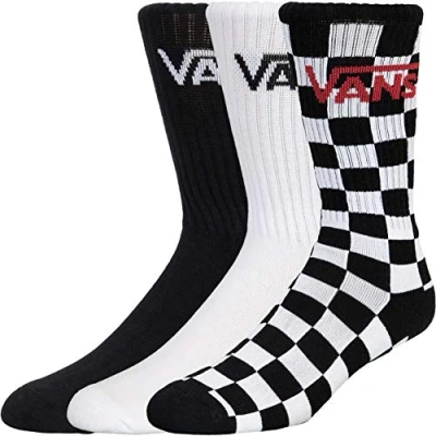 Image of Vans Classic Crew Socks, Pack of 3, Check/White/Black, 43 47