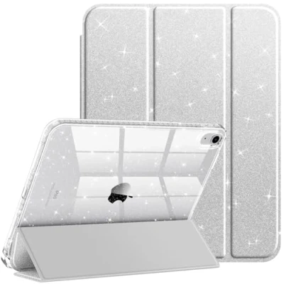 Image of FINTIE Slim Case for iPad (A16) 11th Generation 11 Inch (2025), 10th 10.9 (2022) [Built in Pencil Holder] Sparkly Cover with Shiny Back Shell, Auto Wake/Sleep, Silver