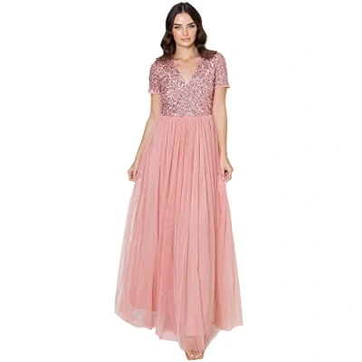 Image of Maya Deluxe Women&#039;s Ladies Dress for Wedding Guest Plus Size Empire High Waist Sequins Short Sleeve Evening Bridesmaid, Blossom, 12