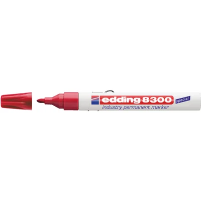 Image of edding 8300 industry permanent marker red 10 pens round nib 1.5 3 mm for marking on slightly oily and dusty surfaces