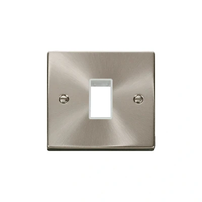 Image of Click Deco 1 Gang MiniGrid Single Aperture Unfurnished Plate Satin Chrome White Inserts