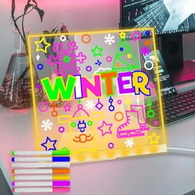 Image of Fanrui Led Note Board with Colors, 15 x 15cm Acrylic Light Up Dry Erase Dimmable Light, Writing Stand, Glow Memo Message Magic Drawing