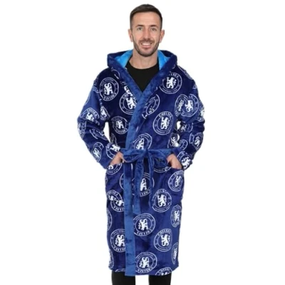 Image of Chelsea Mens Official F.C. Dressing Gown Fleece Hooded Robe (Small)