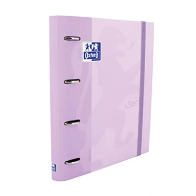 Image of Oxford, 4 Ring Binder A4 Hard Cover Elastic Closure Refill 5 x Grid and Colour Strips Sticker Sheet Mauve Touch