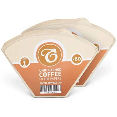 Image of 160 Size 1 Coffee Filter Paper Cones, Unbleached by EDESIA ESPRESS