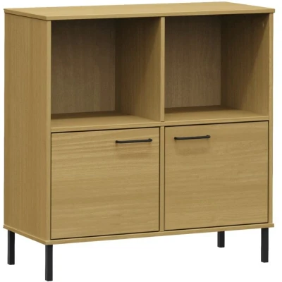 Image of vidaXL Bookcase with Metal Legs Brown 90x35x90.5 cm Solid Wood OSLO
