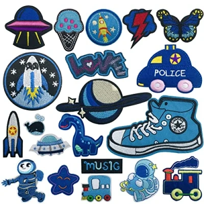 Image of Woohome 20 PCS Blue Iron On Patches, Mixed Sew Patches Embroidered Appliques Sticker for Clothes Dress Hat Jeans
