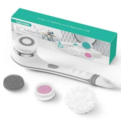 Image of VOYOR Electric Body Brush Back Scrubber Exfoliator Shower with Long Handle Rechargeable Usb Charging Deep Cleansing Set Exfoliating Soft Silicone Waterproof Bath BC100 (Grey)