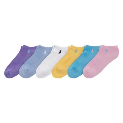 Image of Polo Ralph Lauren Women&#039;s Performance Cotton Low Cut Socks 6 Pair Pack Breathable Mesh &amp; Sport Cushioning, Light Assorted, 8 10 UK