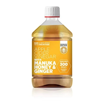 Image of Manuka Doctor Apple Cider Vinegar with Ginger &amp; Honey, 500ml Raw, Unfiltered ACV The Mother 300 MGO Honey Organic Juice